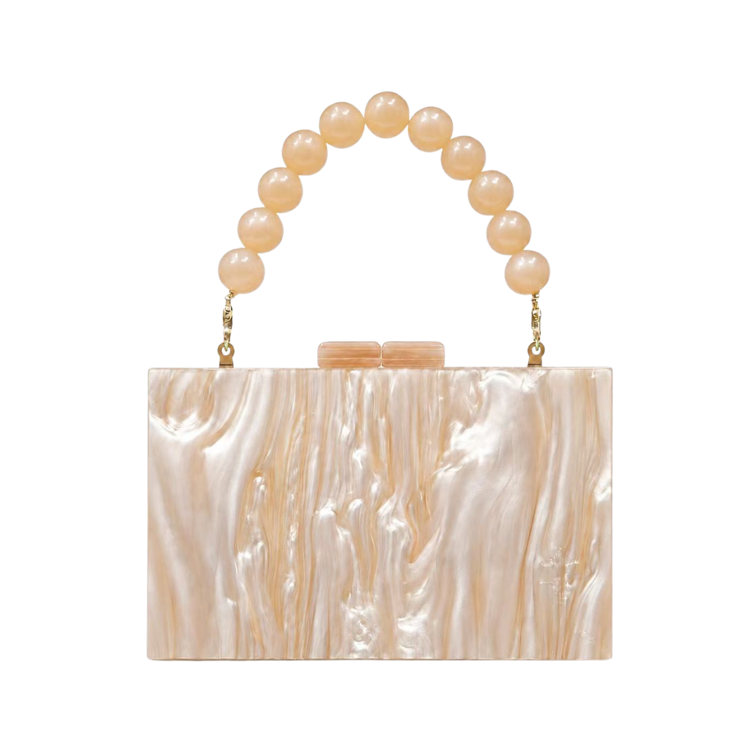 Pearl Acrylic Evening Clutch Beaded Handle Wedding Crossbody Purse