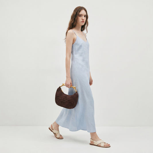 Woven Straw Shoulder Bag Metallic Handle Summer Beach Hobo Clutch