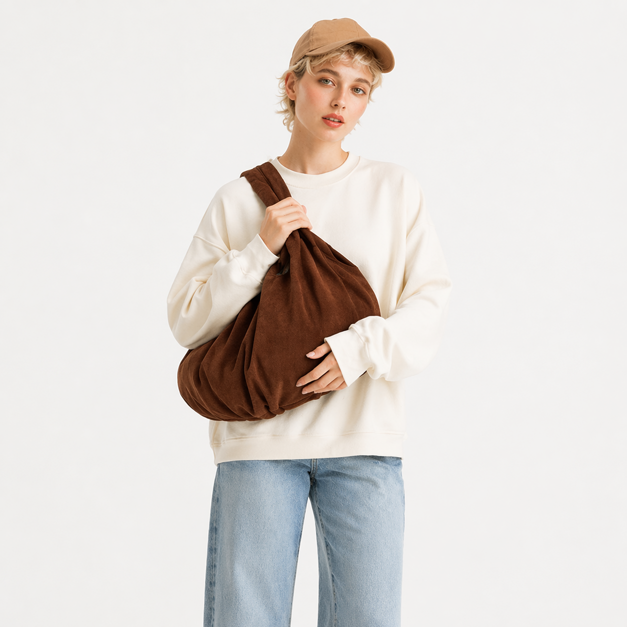 Oversized Faux Suede Tote Bag Slouchy Hobo Commuter Shoulder Bag