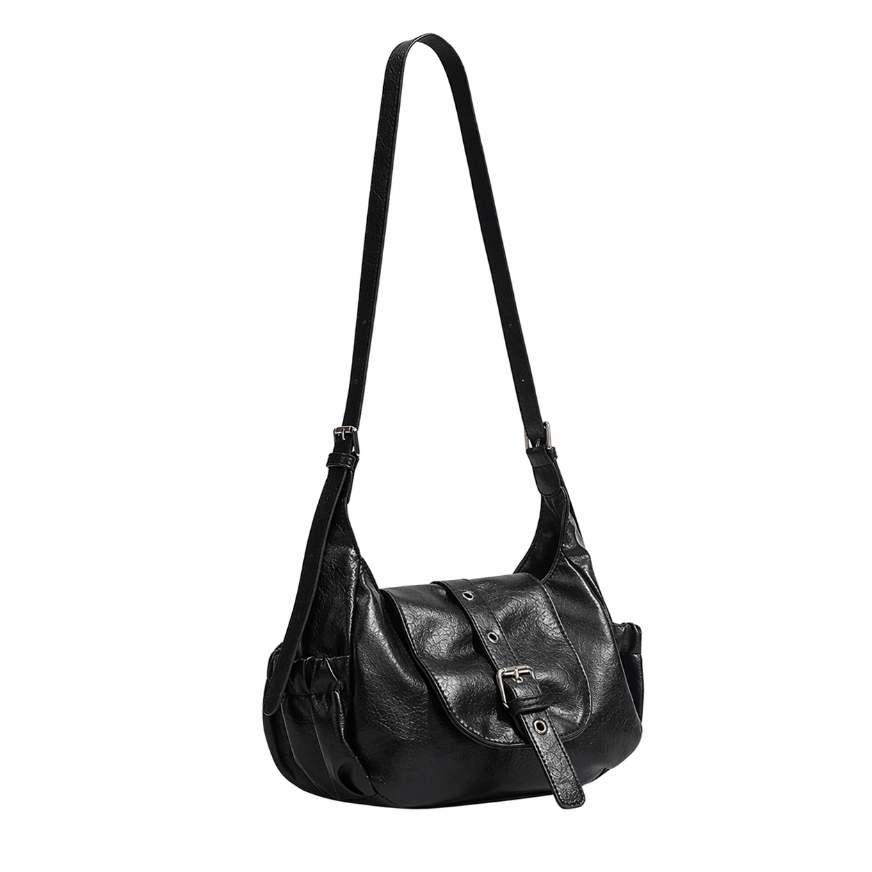 Soft PU Leather Saddle Bag Chic Hobo Crossbody Commuter Shoulder Bag