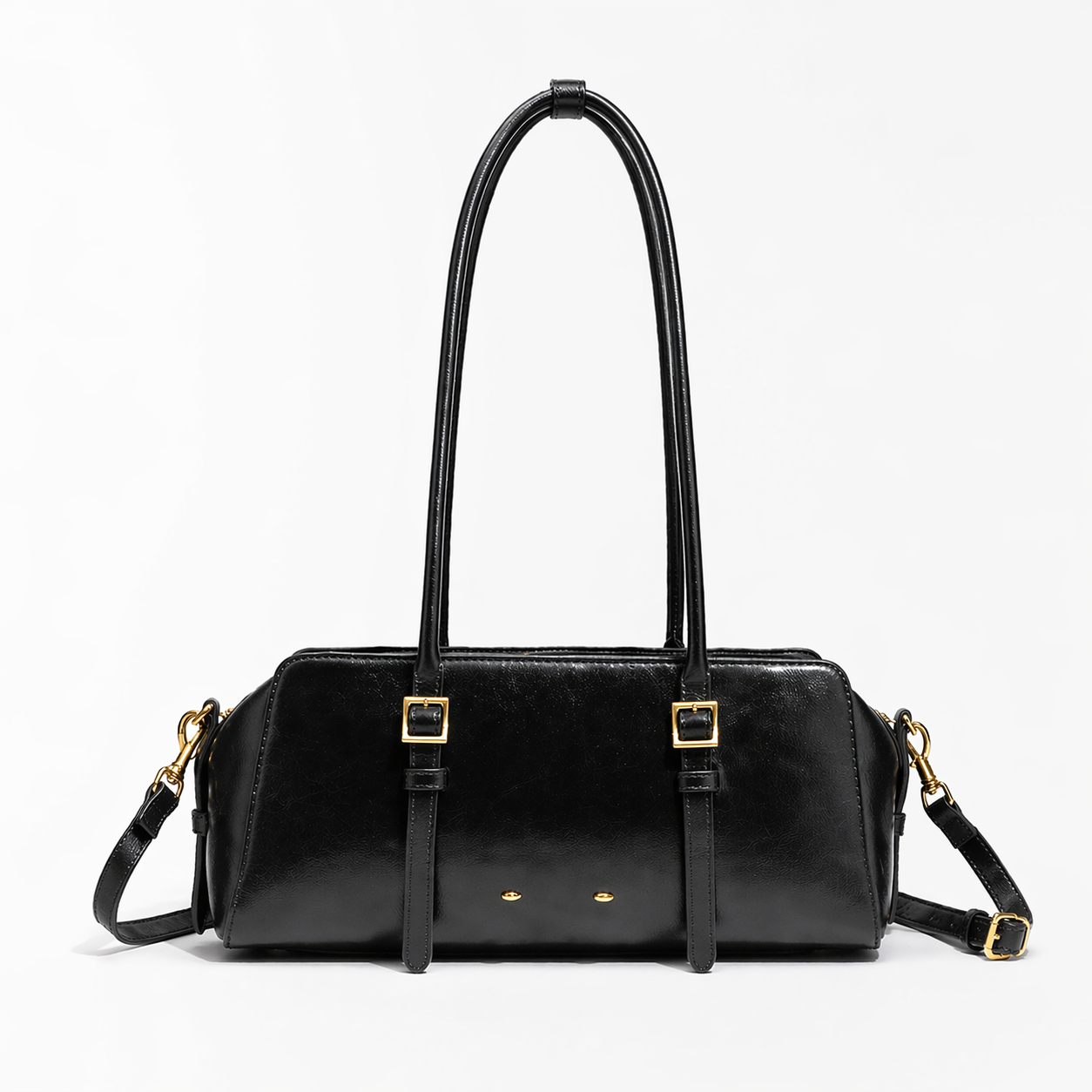 East-West Boston Shoulder Bag Retro Long Baguette Suede Crossbody Bag