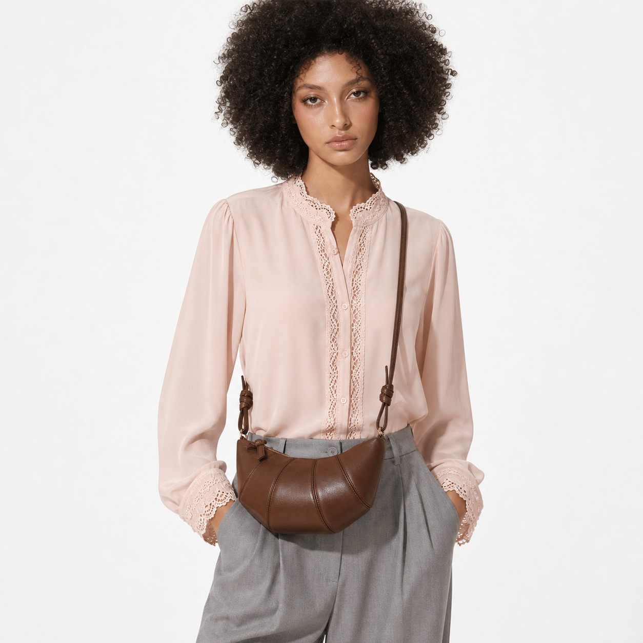 Genuine Leather Croissant Crossbody Bag Chic Cowhide Crescent Purse