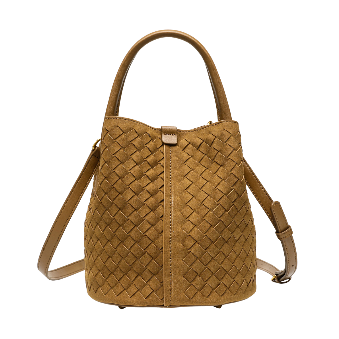 Handmade Woven Bucket Bag Crossbody Top Handle Purse