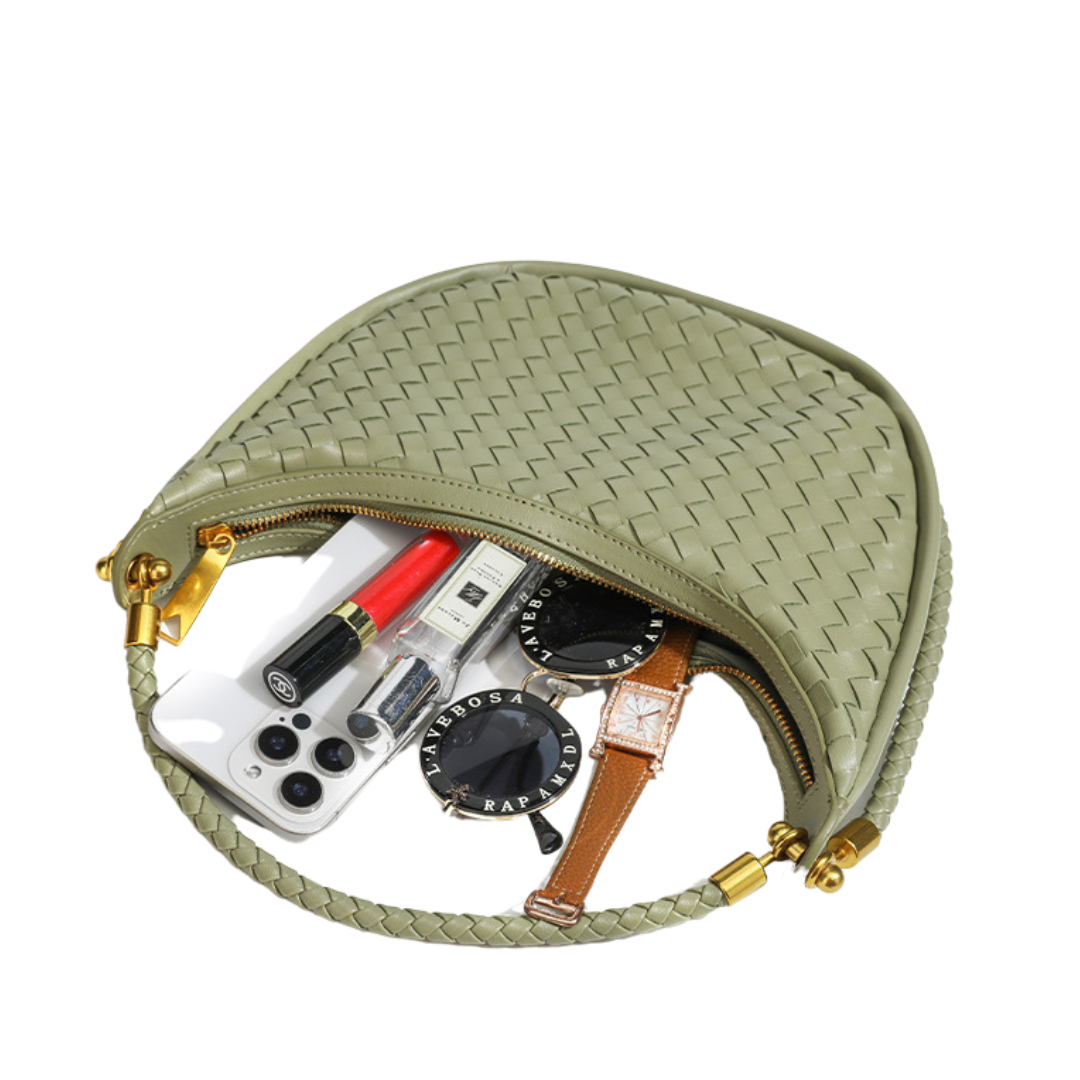 Woven PU Leather Crescent Bag Hobo Top Handle Purse