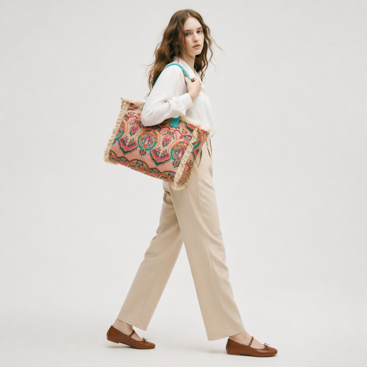 Boho Vintage Tassel Tote Bag Large Canvas Beach Travel Shoulder Bag