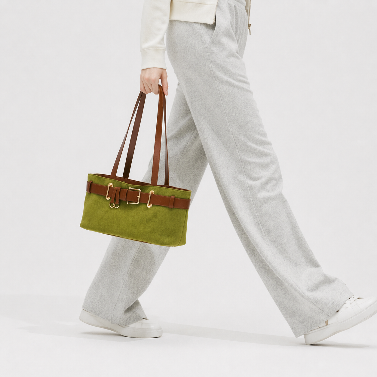 Vintage Faux Suede East-West Baguette Underarm Retro Commuter Bag