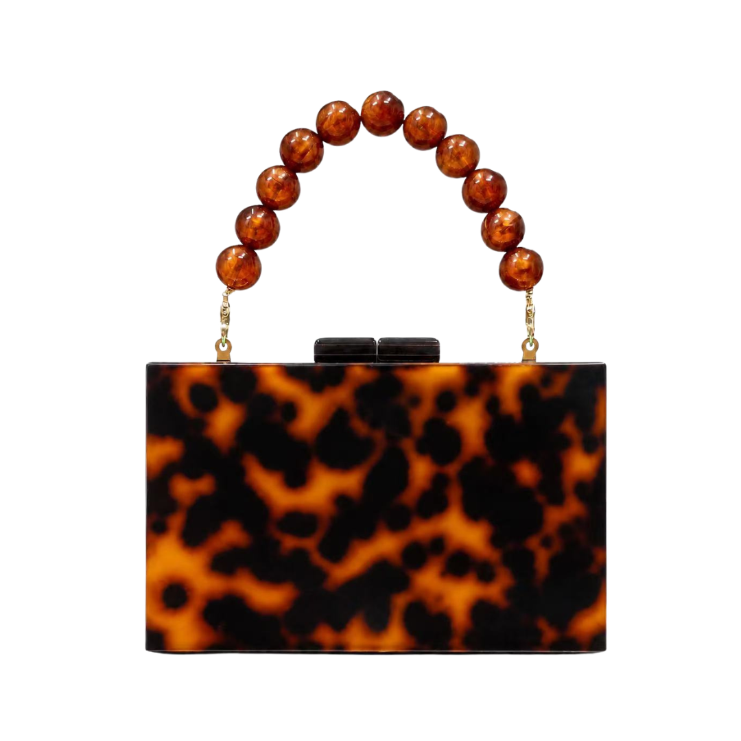 Pearl Acrylic Evening Clutch Beaded Handle Wedding Crossbody Purse