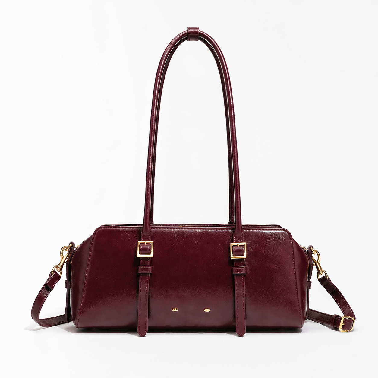 East-West Boston Shoulder Bag Retro Long Baguette Suede Crossbody Bag