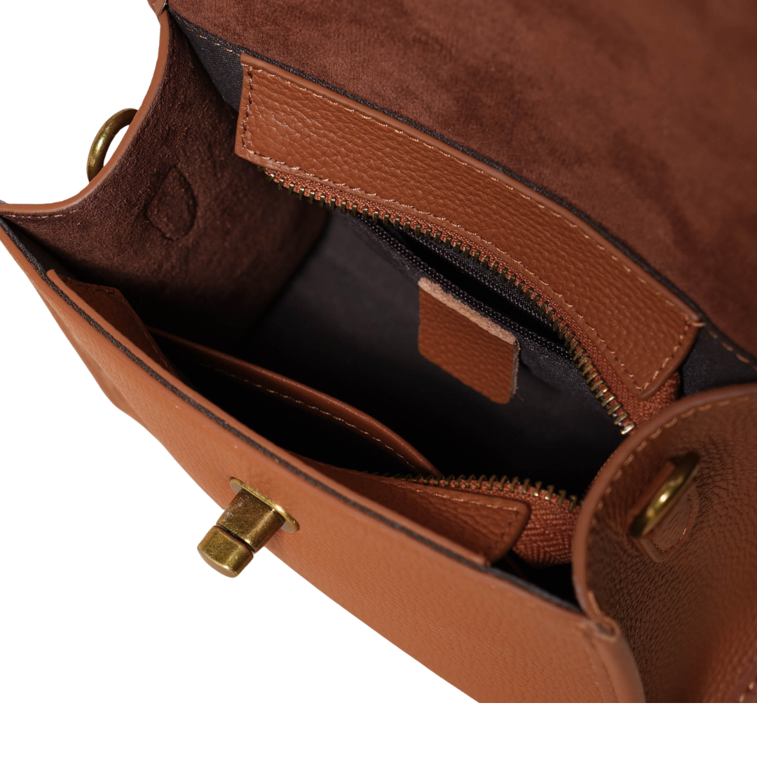 Top-Grain Leather Envelope Crossbody Bag Turn-Lock Shoulder Satchel