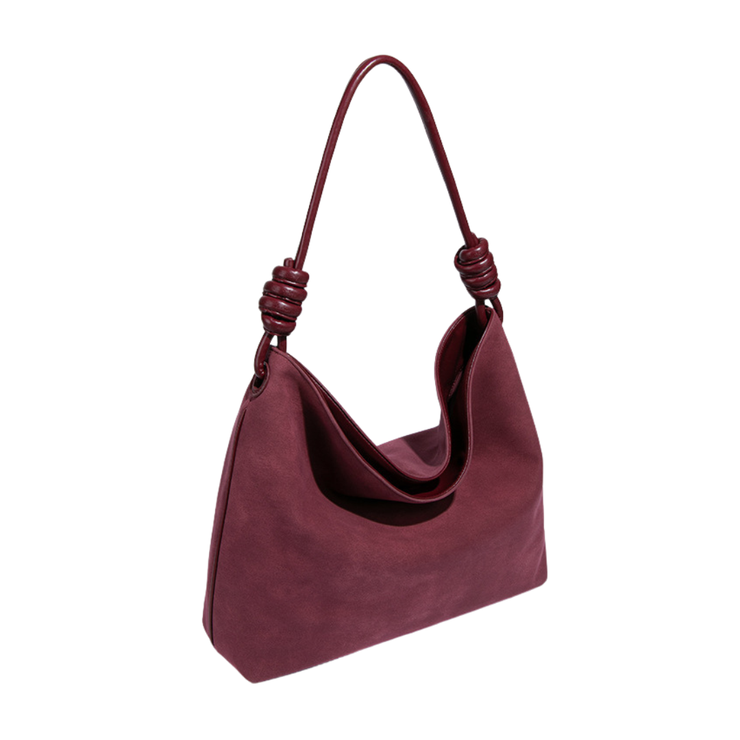 Vintage Faux Suede Underarm Tote Knot Strap Large Hobo Slouchy Shoulder Bag