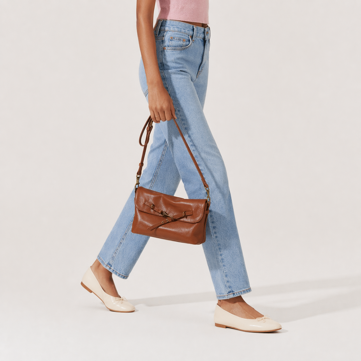 Genuine Leather Crossbody Envelope Bag Solid Color Commuter Satchel