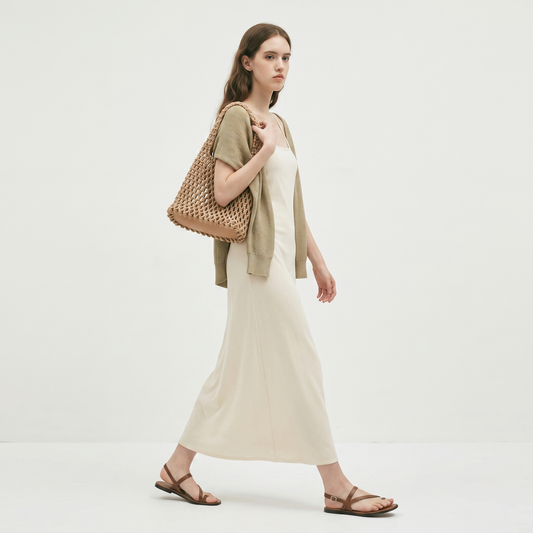 Straw Woven Bucket Bag Summer Crochet Mesh Candy Color Tote