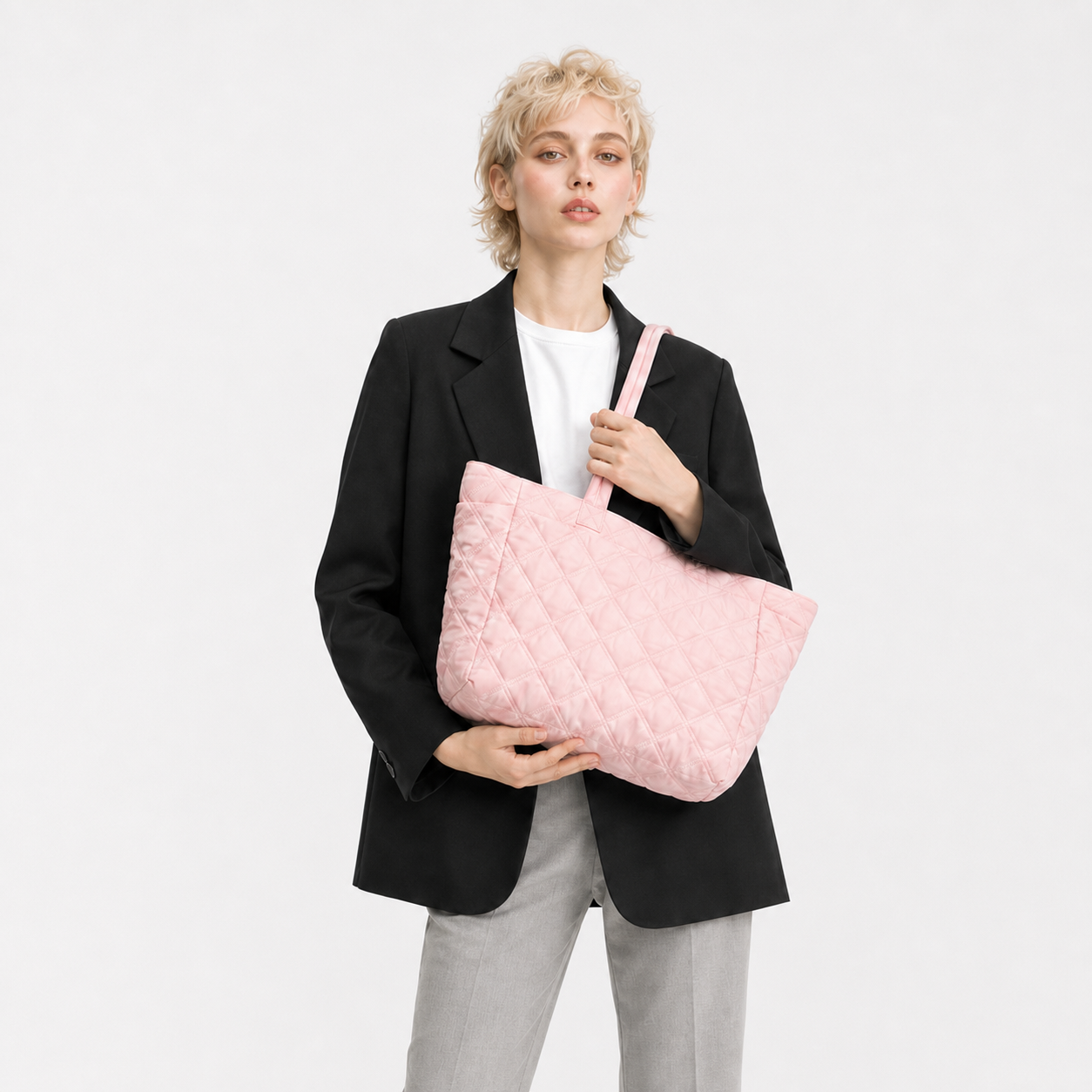 Quilted Nylon Tote Bag Large Puffer Cotton Commuter Work Purse