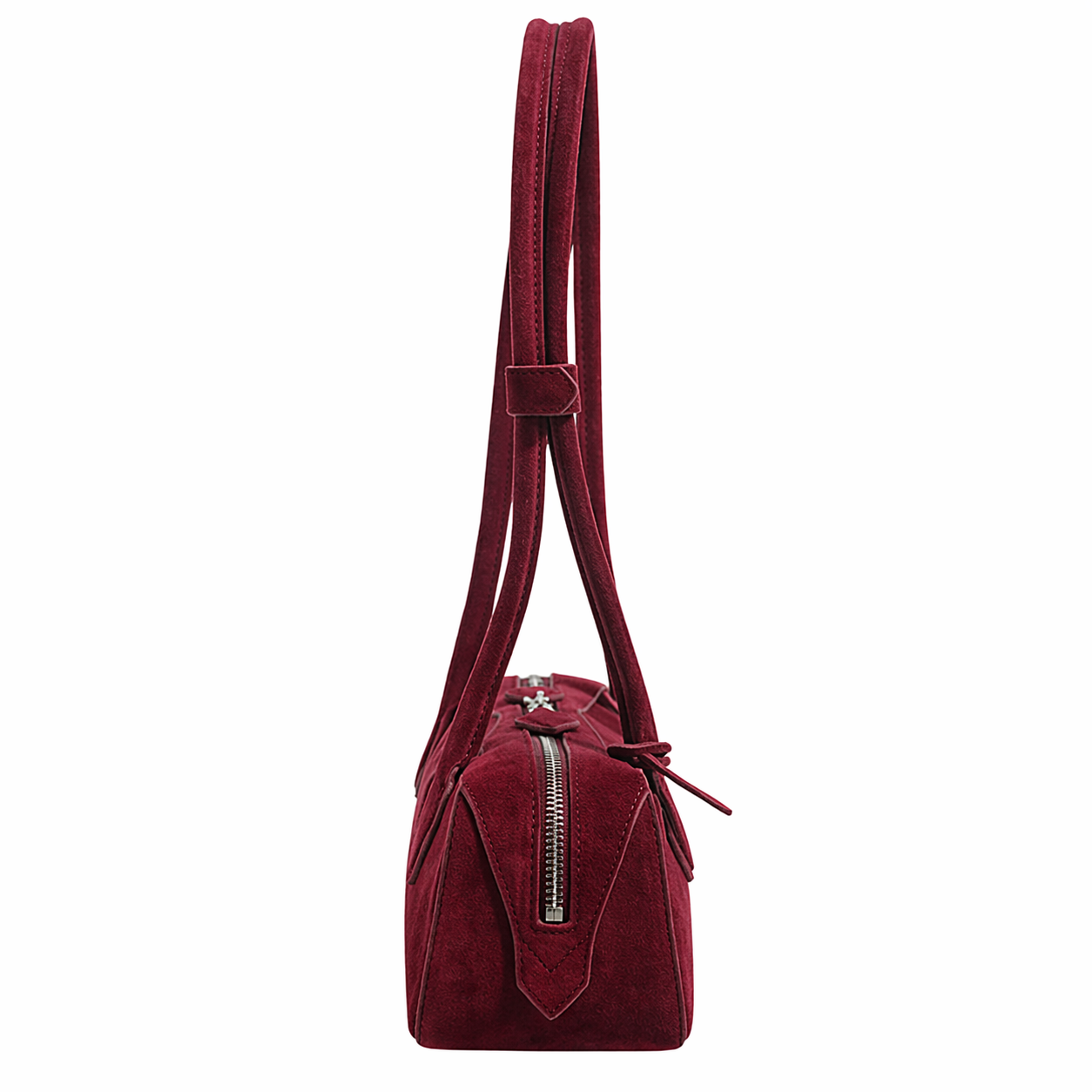 Suede Leather East-West Baguette Bag Retro French Shoulder Handbag