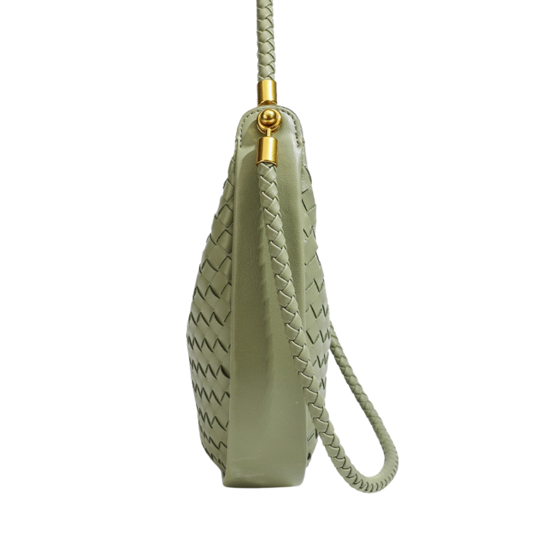 Woven PU Leather Crescent Bag Hobo Top Handle Purse