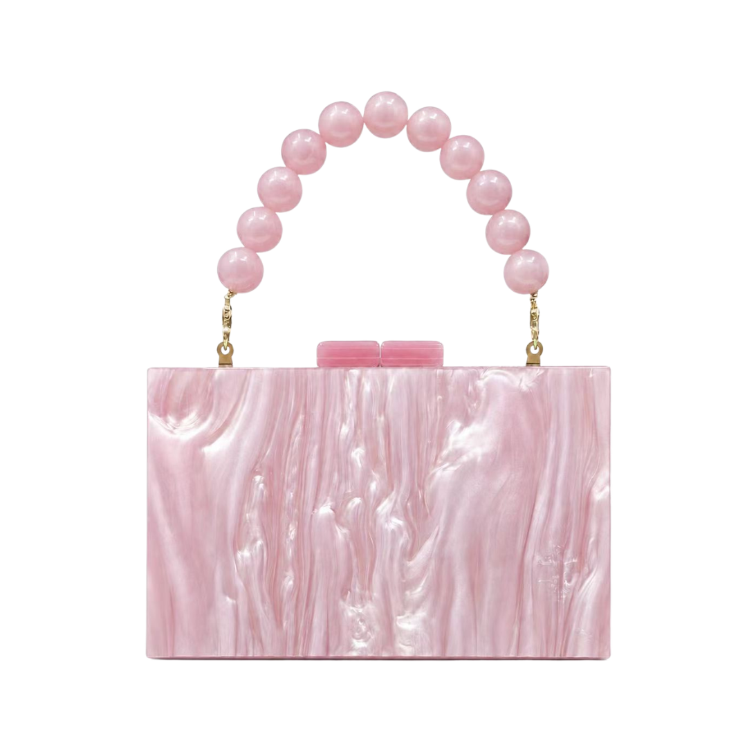 Pearl Acrylic Evening Clutch Beaded Handle Wedding Crossbody Purse