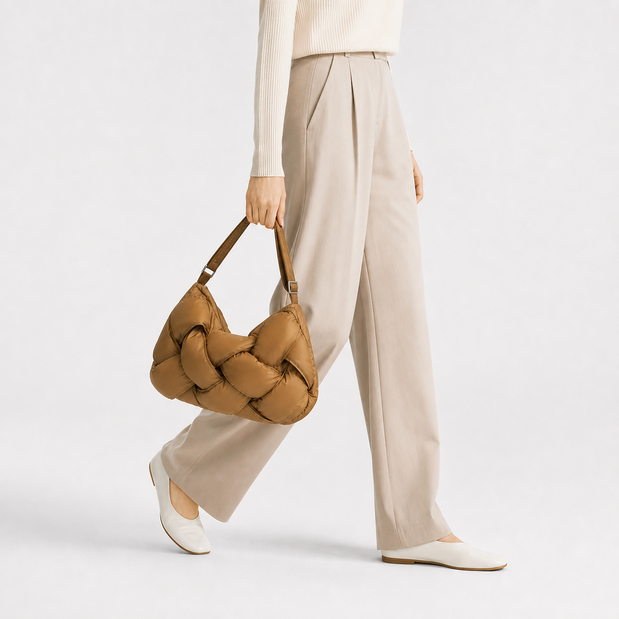 Woven Puffer Tote Bag Large Quilted Nylon Shoulder Crossbody