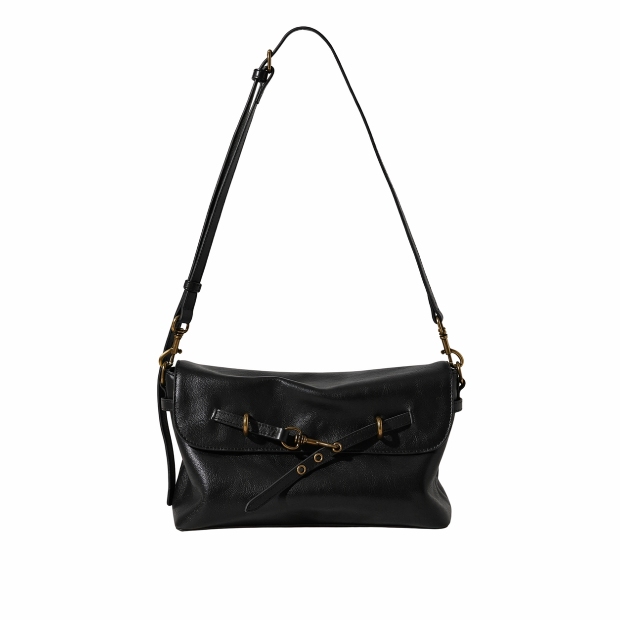 Genuine Leather Crossbody Envelope Bag Solid Color Commuter Satchel