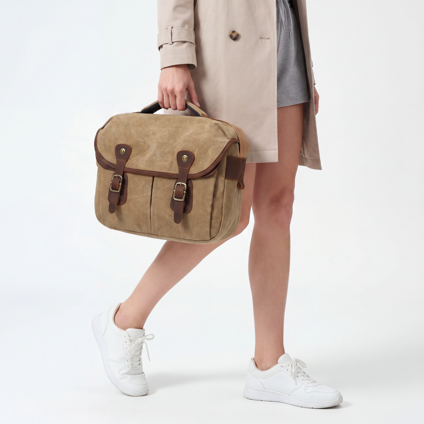 Waxed Canvas Camera Messenger Bag Leather Vintage DSLR Shoulder Case