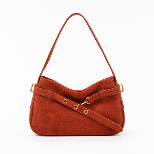 Vintage Faux Suede Shoulder Bag Retro Slouchy Handbag