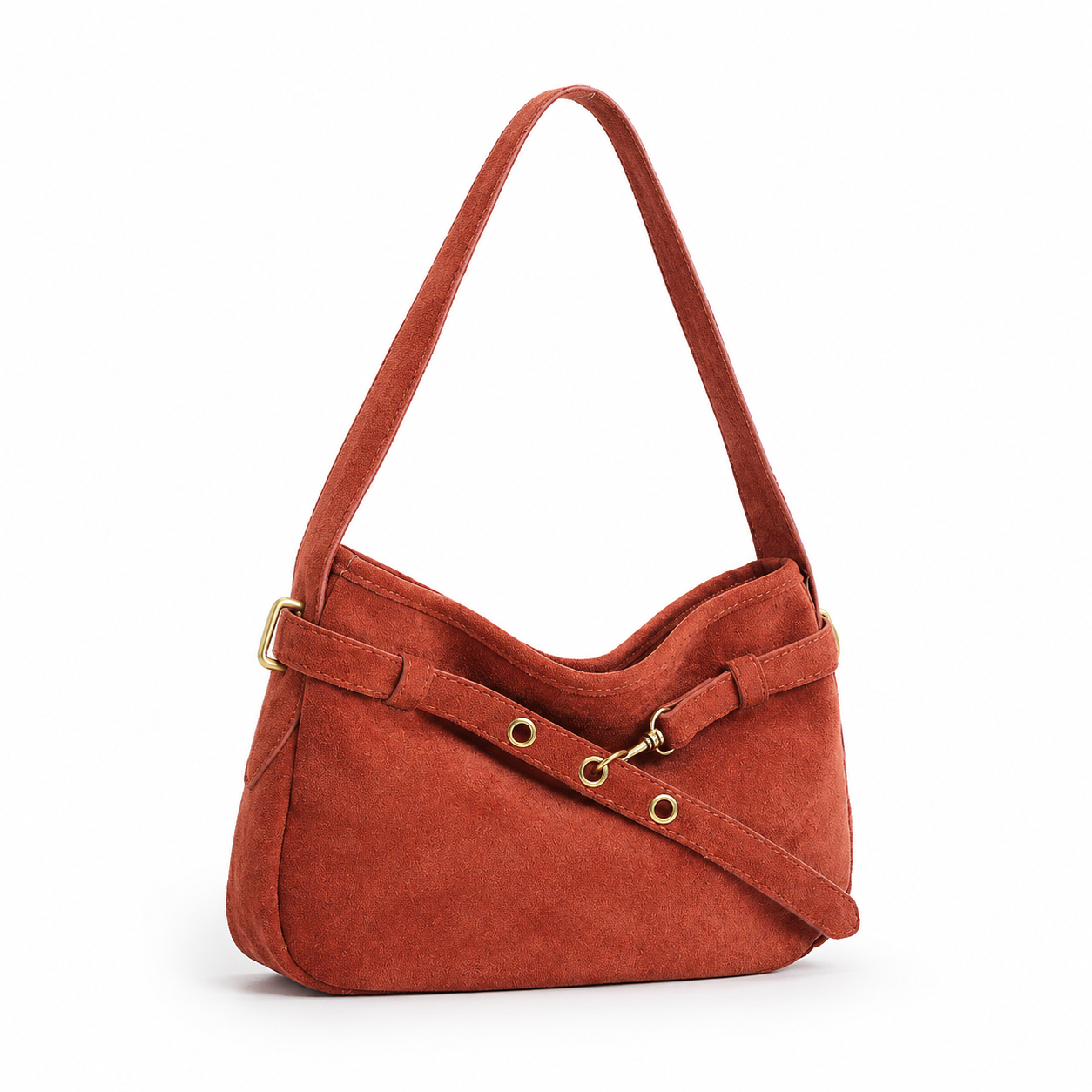 Vintage Faux Suede Shoulder Bag Retro Slouchy Handbag