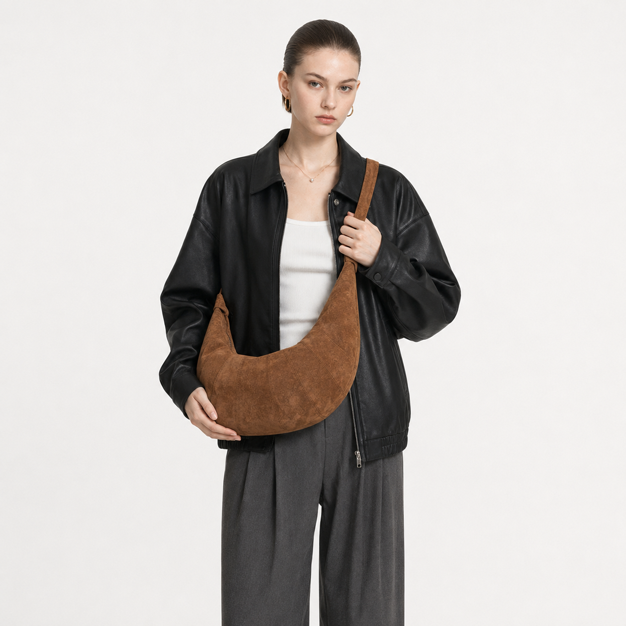 PU Leather Crescent Hobo Bag Slouchy Crossbody Purse
