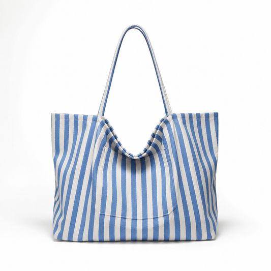 Large Canvas Striped Tote Bag Lightweight Travel Shopper
