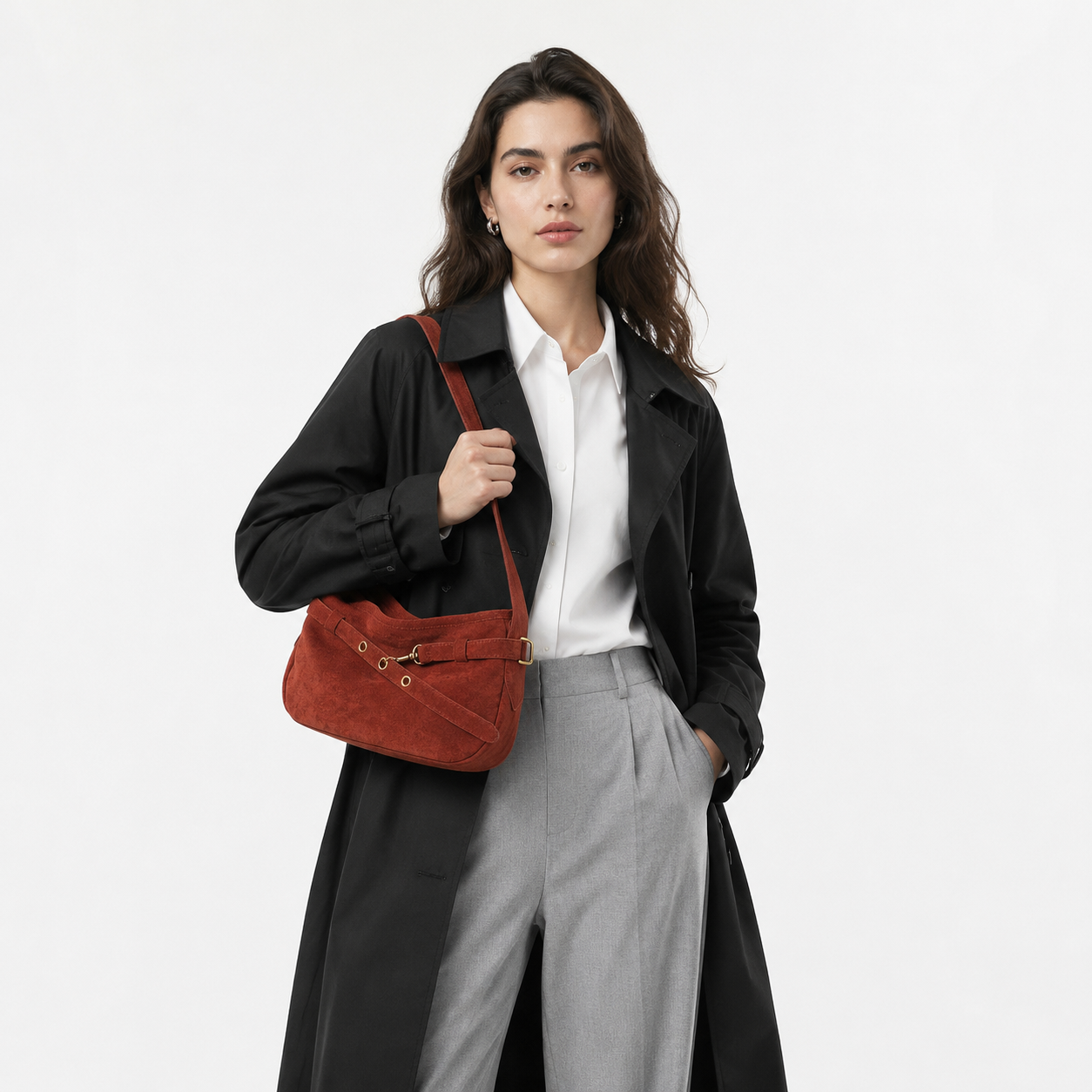Vintage Faux Suede Shoulder Bag Retro Slouchy Handbag