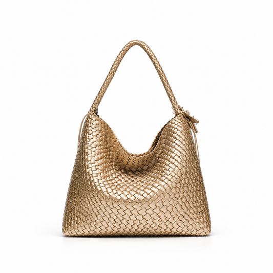 Metallic Woven Tote Bag Large Commuter Shoulder Purse