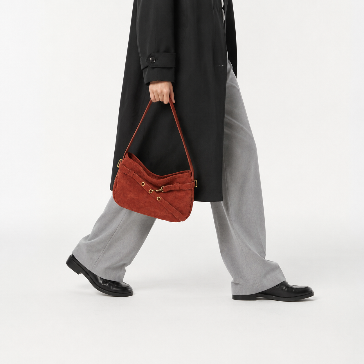 Vintage Faux Suede Shoulder Bag Retro Slouchy Handbag