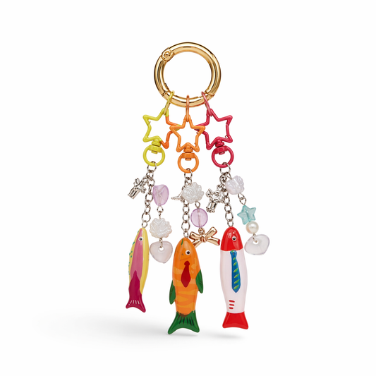 Fish Starfish Bag Charm Enamel Keychain Coastal Streetwear Accessory