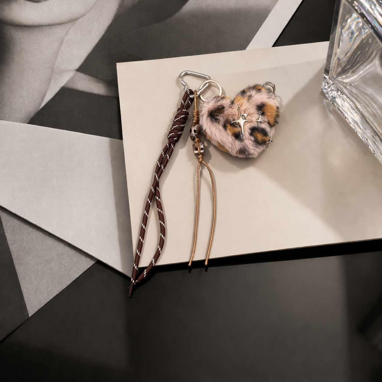 Streetwear Leopard Faux Fur Heart Bag Charm Plush Keychain