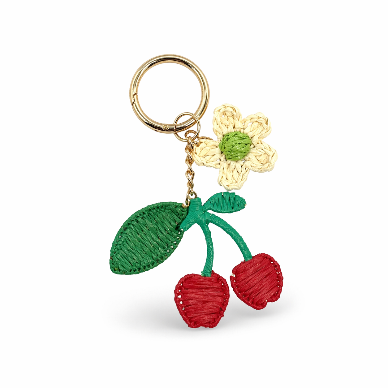 Handmade Raffia Cherry Bag Charm Woven Flower Keychain Accessory
