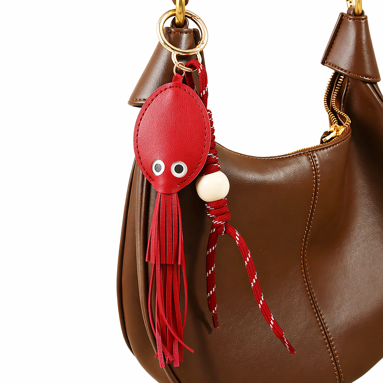 Cute Leather Octopus Keychain Tassel Bag Charm Pendant