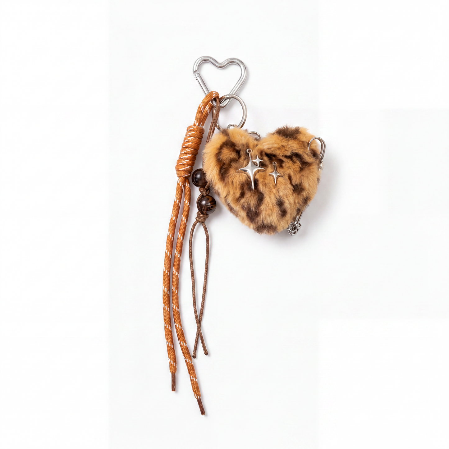Streetwear Leopard Faux Fur Heart Bag Charm Plush Keychain