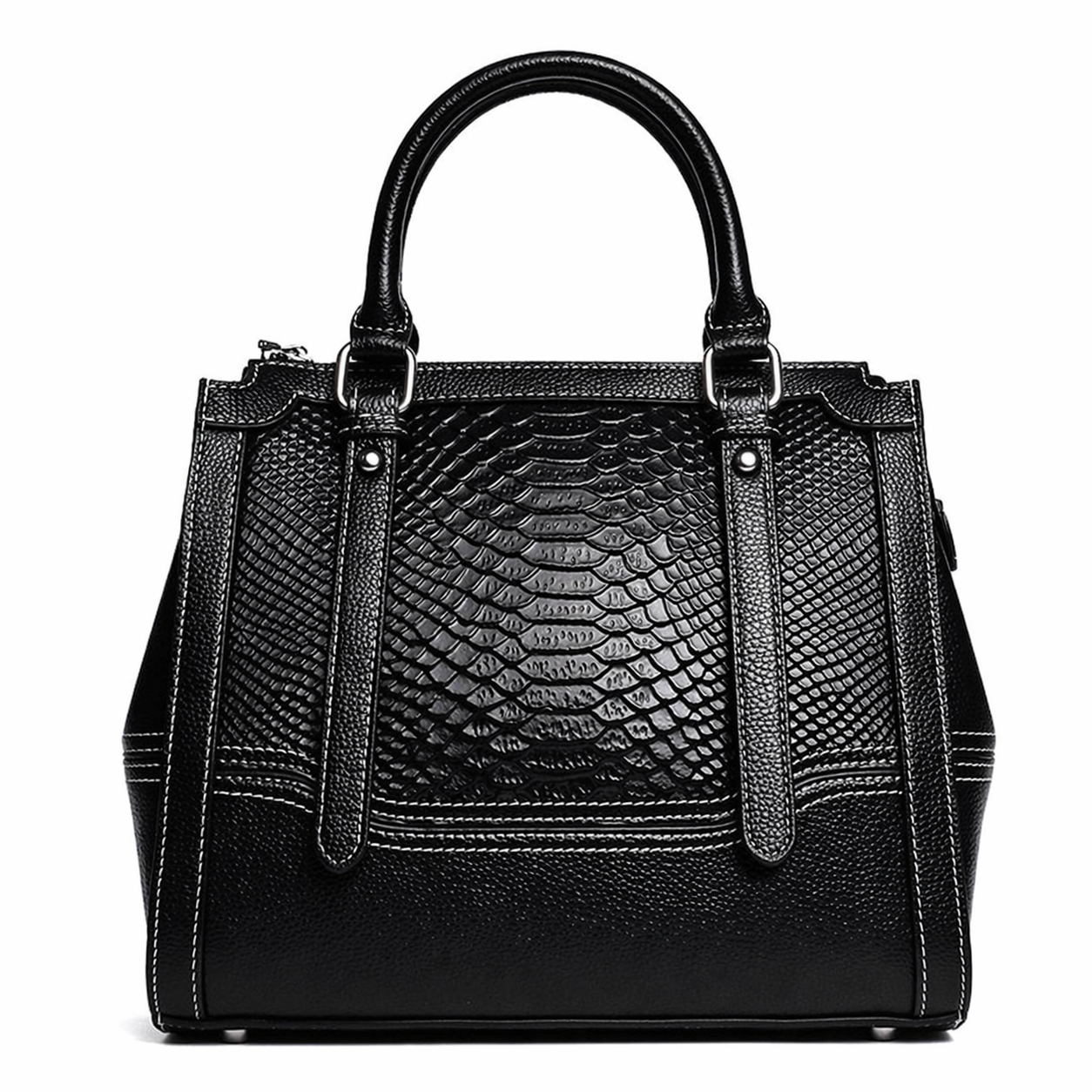 Genuine Leather Embossed Satchel Top-Handle Shoulder Tote Bag