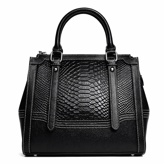 Genuine Leather Embossed Satchel Top-Handle Shoulder Tote Bag