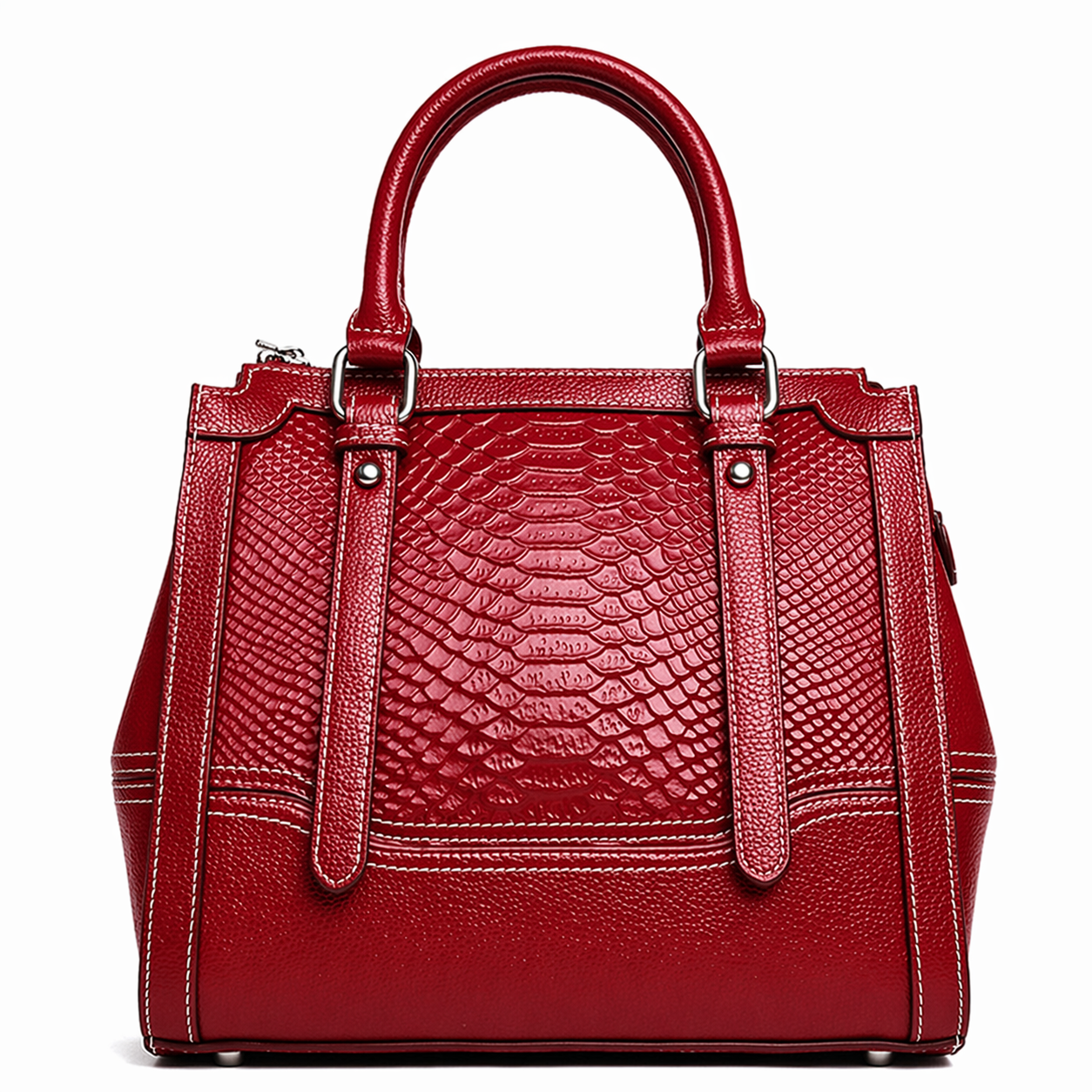 Genuine Leather Embossed Satchel Top-Handle Shoulder Tote Bag