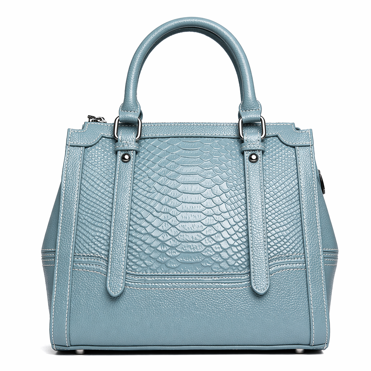Genuine Leather Embossed Satchel Top-Handle Shoulder Tote Bag