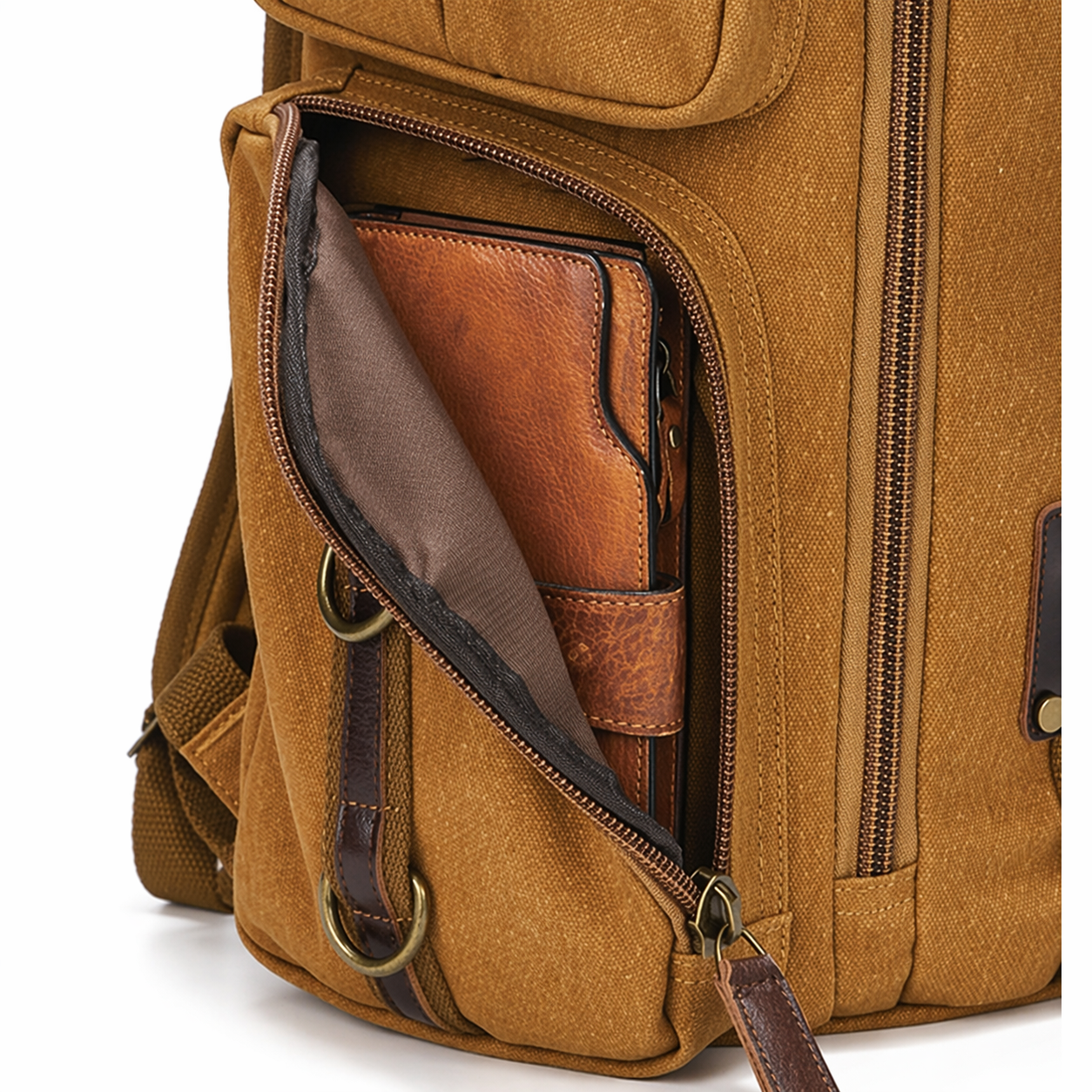 Waxed Canvas Backpack Vintage Leather Laptop Rucksack Waterproof Travel Bag
