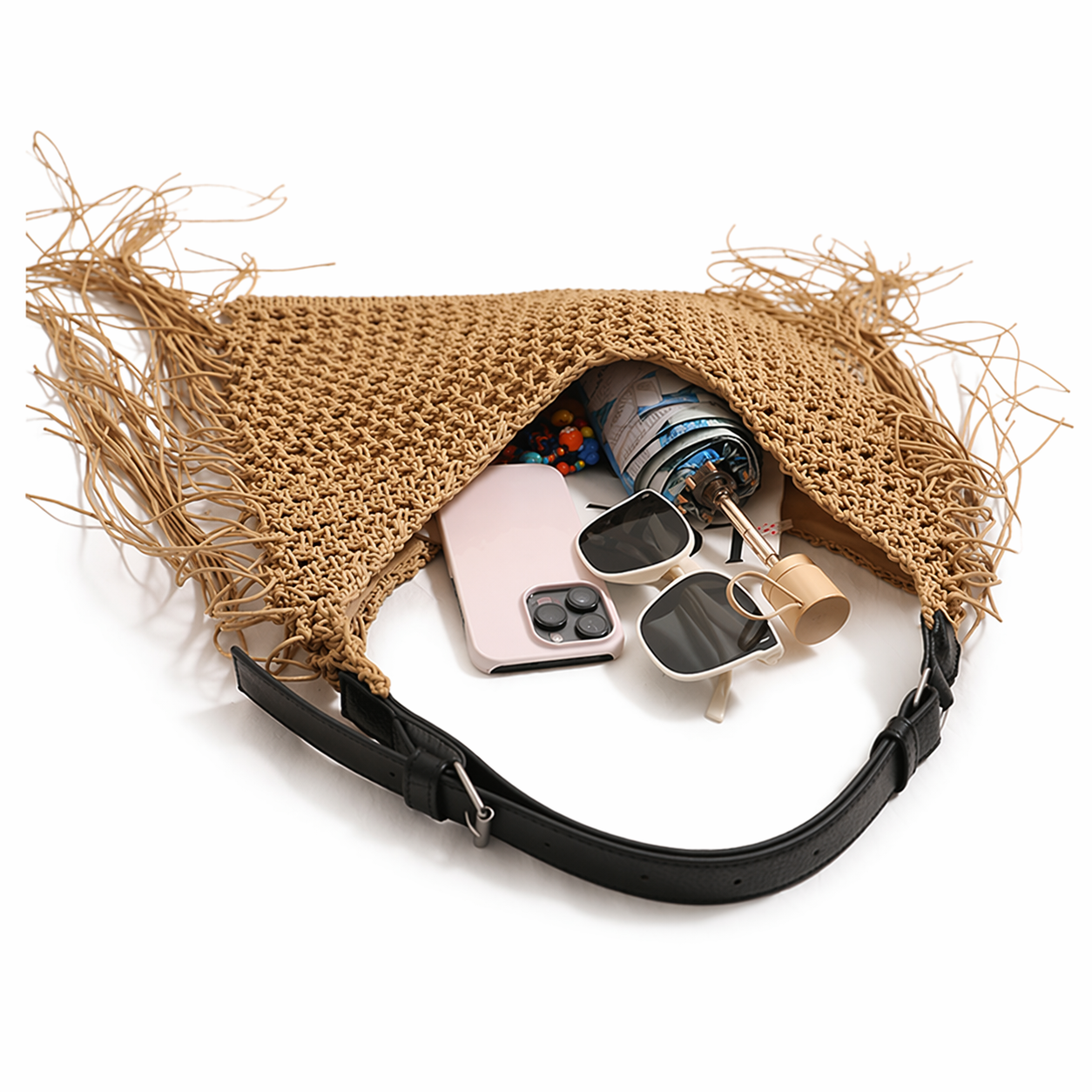 Fringe Straw Woven Bag Large Summer Beach Hollow Out Boho Shoulder Bag