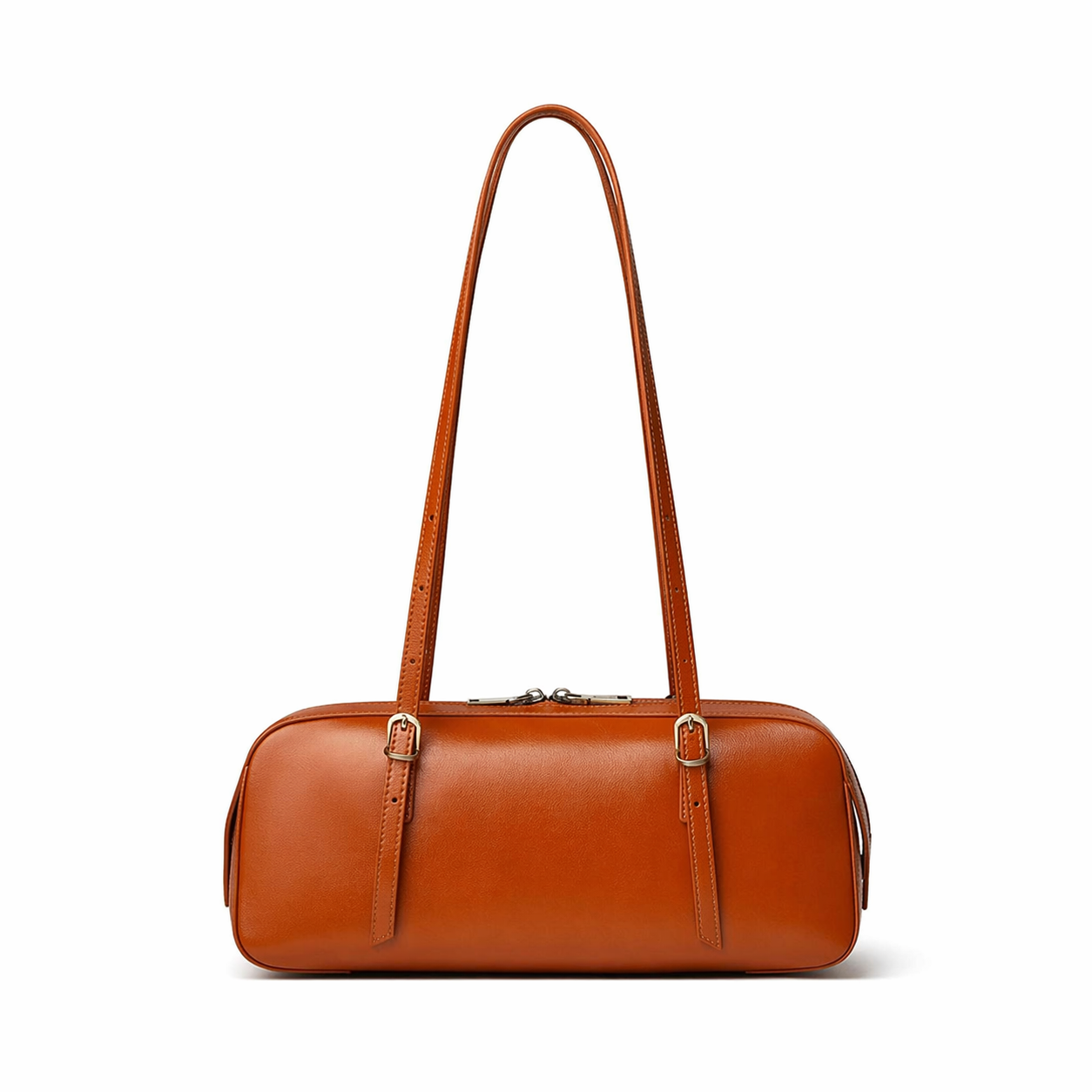 Retro Leather Bowling Bag Vintage Underarm Shoulder Tote with Charm