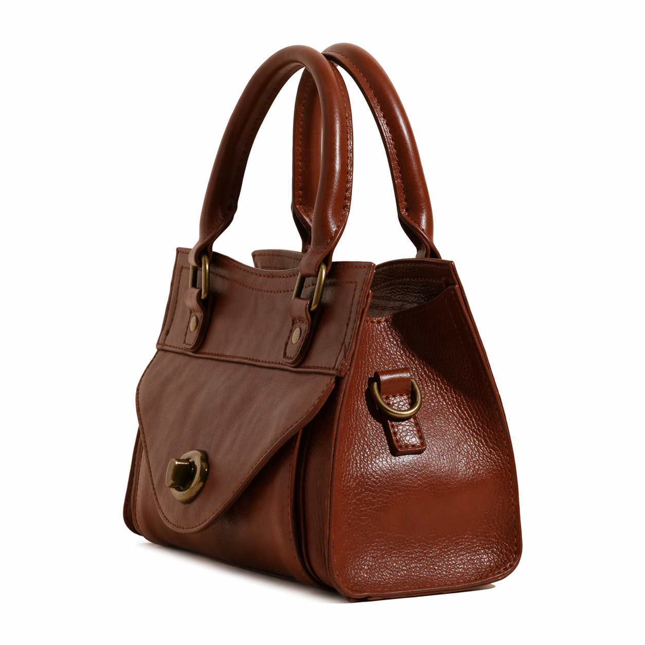 Top-Grain Leather Structured Satchel Top Handle Crossbody Bag