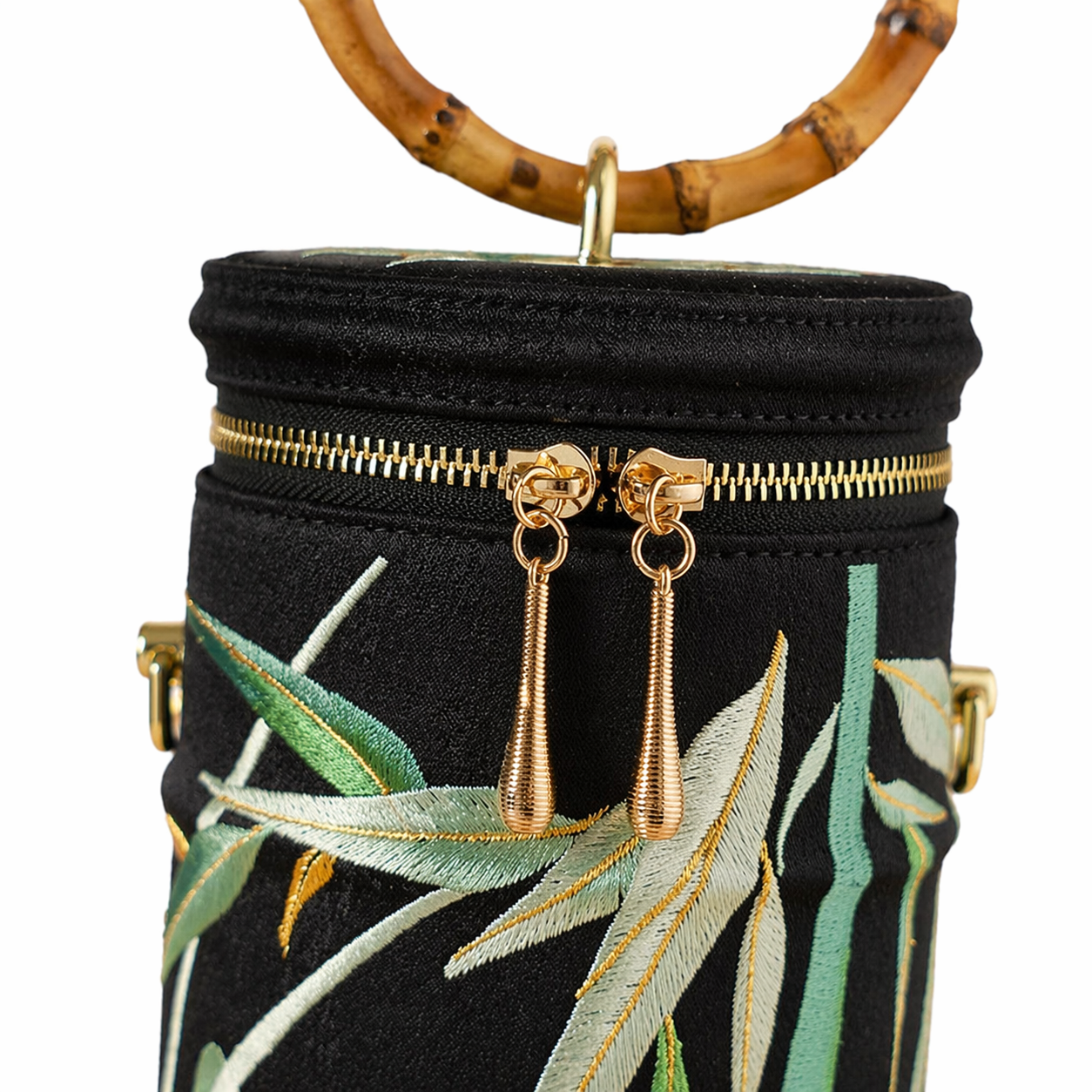 Vintage Bamboo Handle Embroidered Cylinder Bag Cheongsam Evening Purse