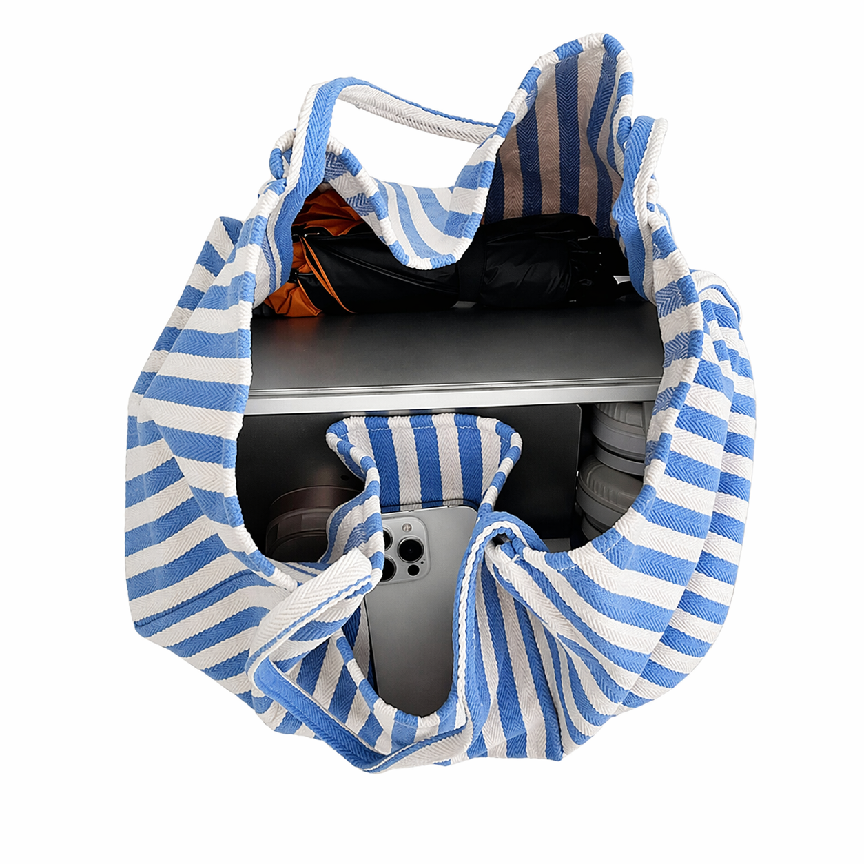 Large Canvas Striped Tote Bag Lightweight Travel Shopper