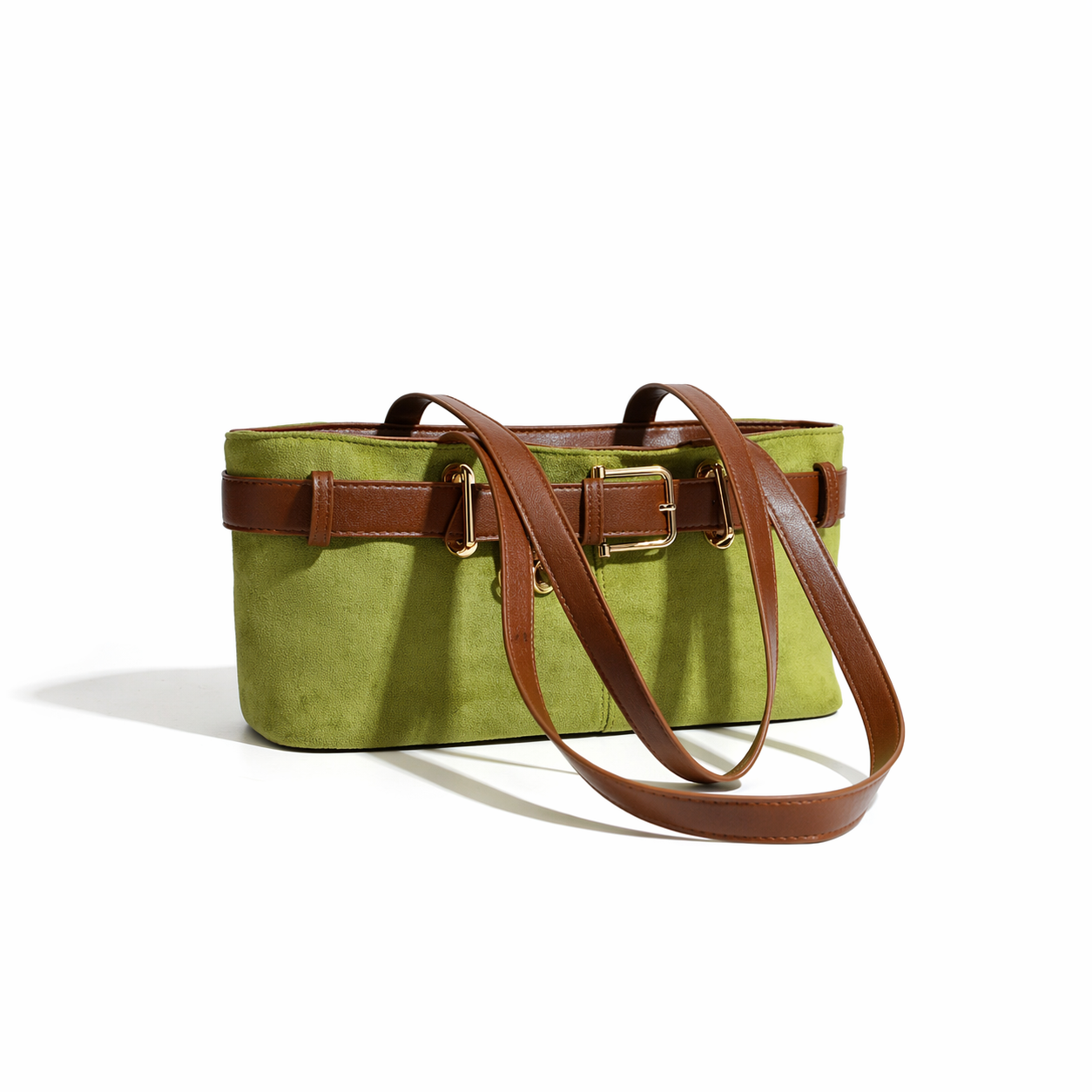 Vintage Faux Suede East-West Baguette Underarm Retro Commuter Bag