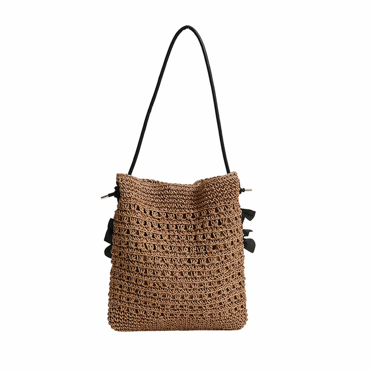Bow Straw Woven Bag Large Summer Beach Hollow Out Shoulder Handbag