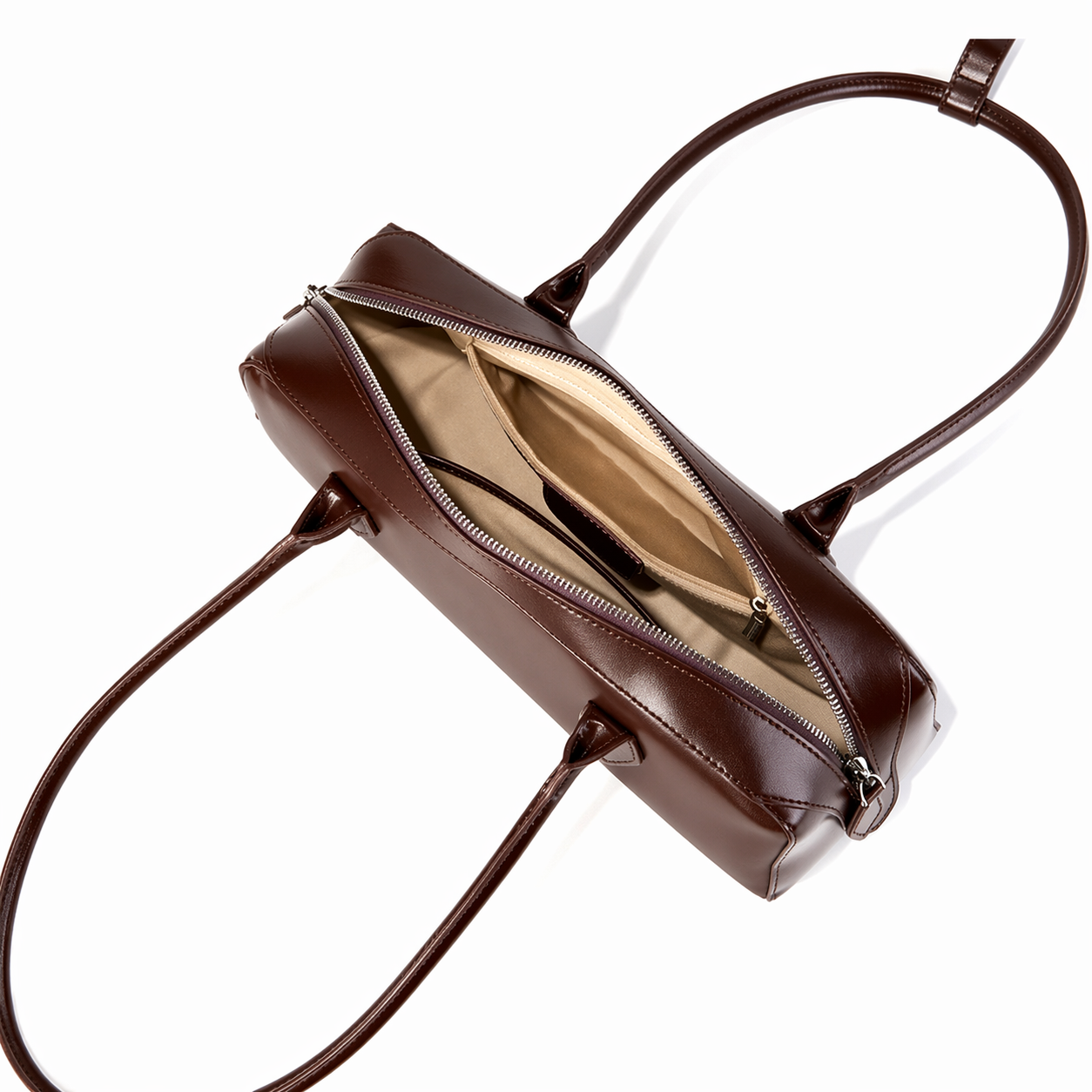 Genuine Leather East-West Baguette Bag French Style Shoulder Purse
