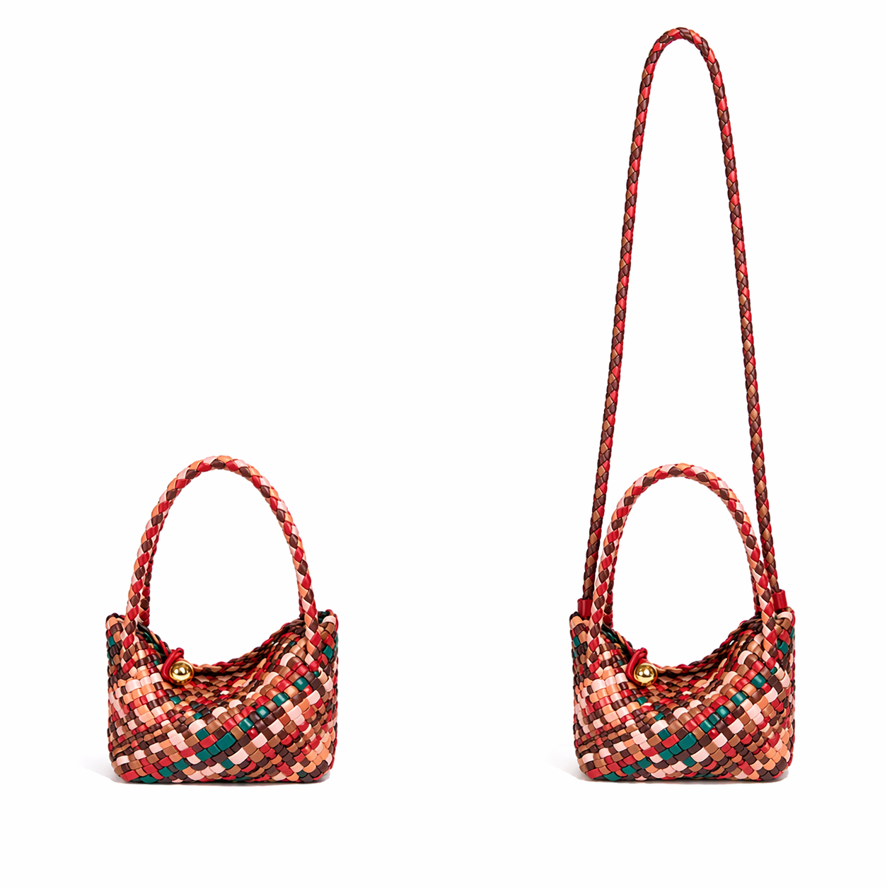 Woven Leather Basket Bag Colorful Crossbody Multicolor Checker Tote