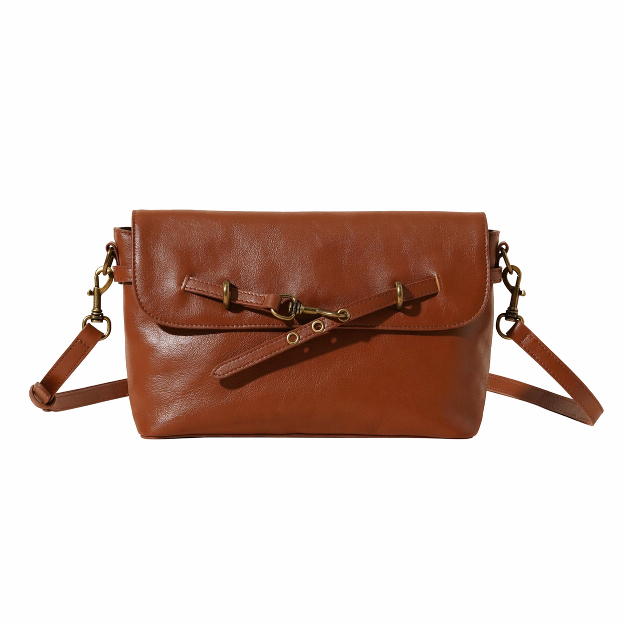 Genuine Leather Crossbody Envelope Bag Solid Color Commuter Satchel